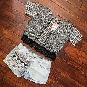 Lily White Black & White Tassel Festival Top NWT